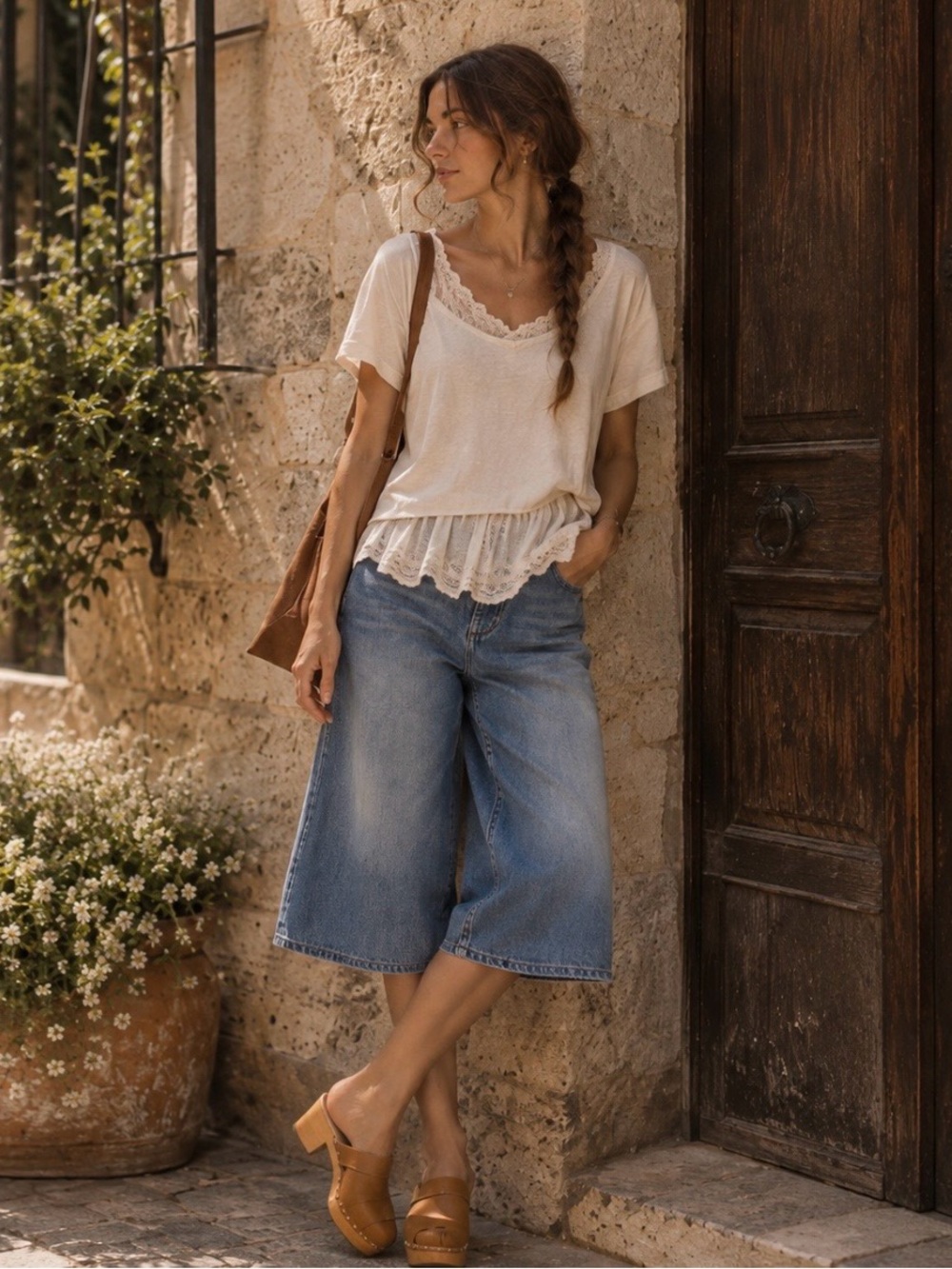 NWOT Free People x Wrangler Wide Leg Denim Culottes Jorts Shimmerstone 24